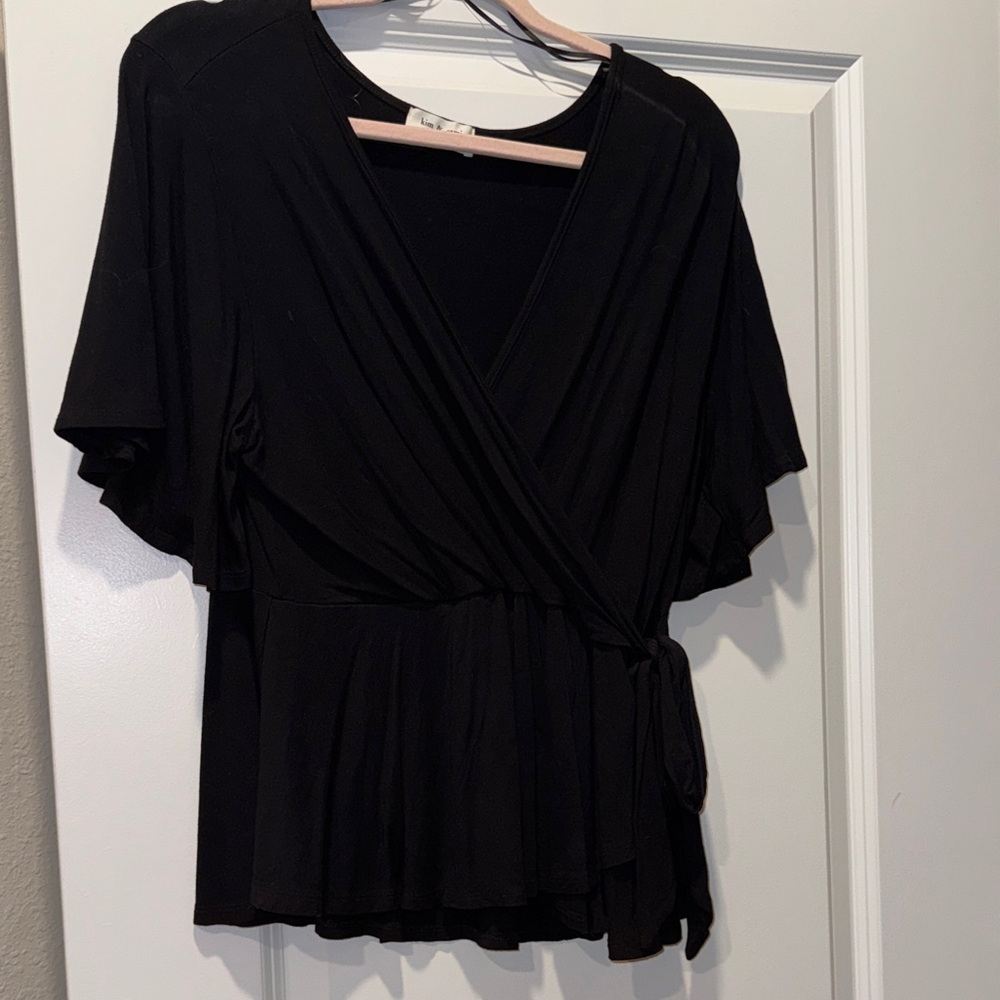 Kim & Cami Black Wrap Blouse